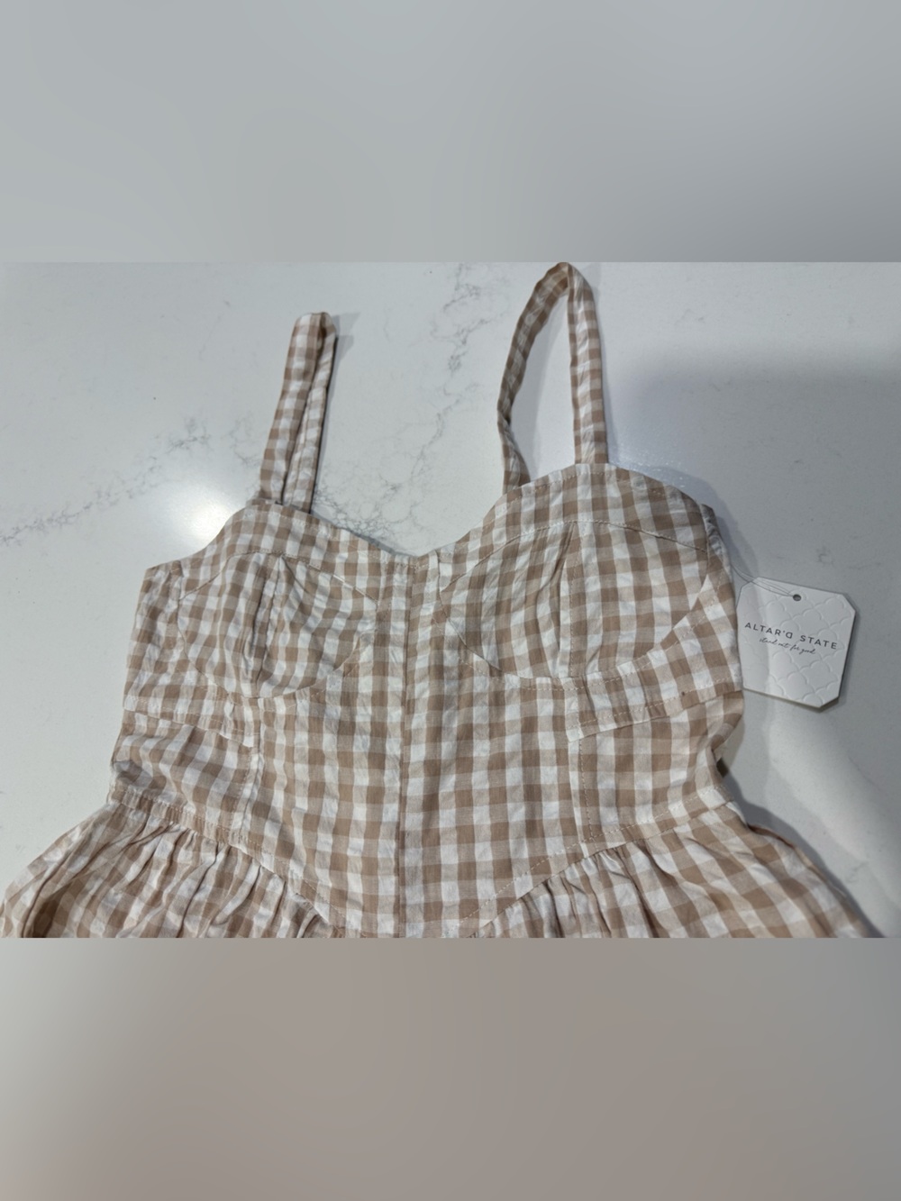 Altar'd State Beige and White Gingham Romper - Picture 3 of 6